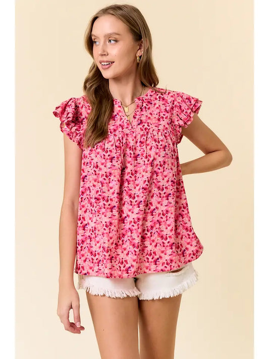 Linds Floral Print Top - Fuchsia
