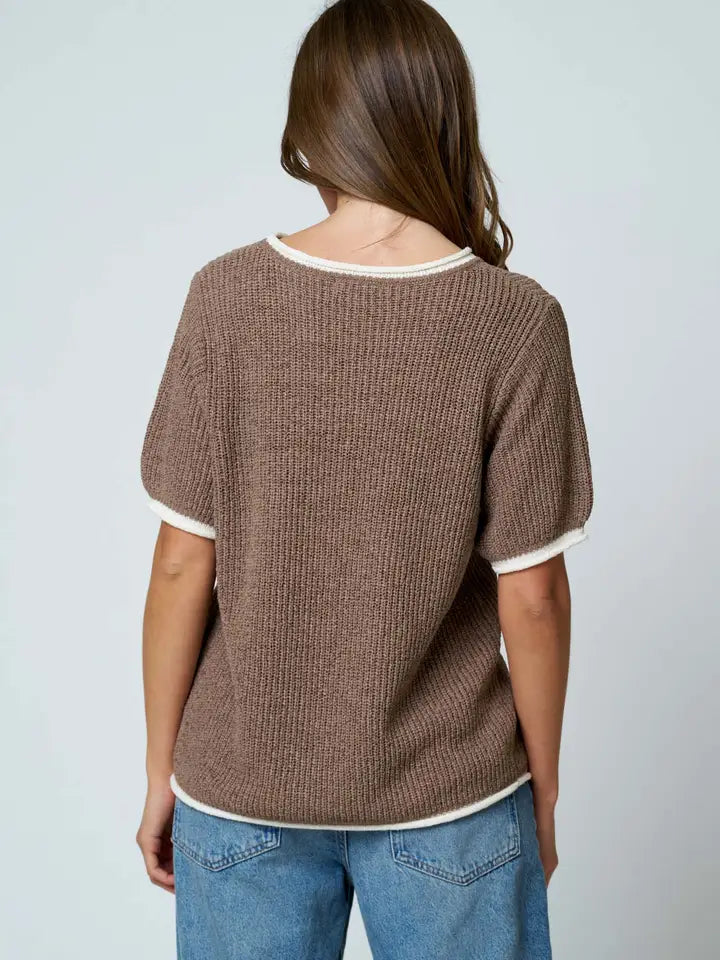 Logan Trim Puff Sleeve Knit Short Sleeve Sweater