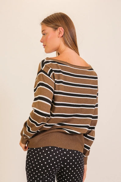 Megan Striped Boat Neck Sweater