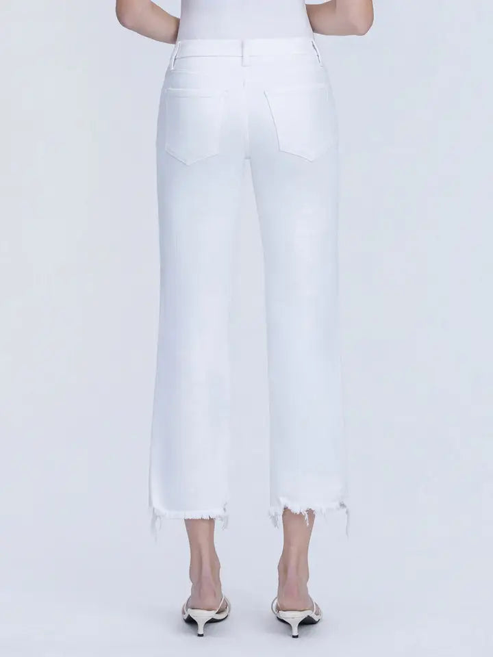 Melissa Mid Rise Frayed Straight Vervet Jean - Optic White
