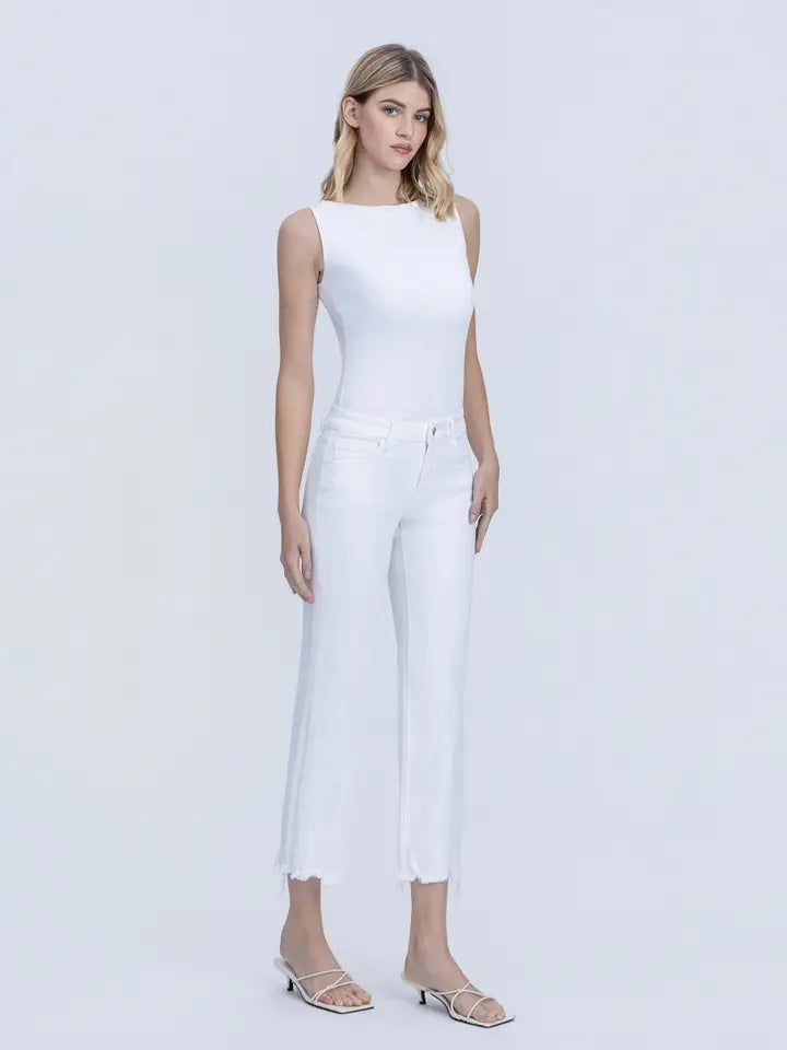 Melissa Mid Rise Frayed Straight Vervet Jean - Optic White