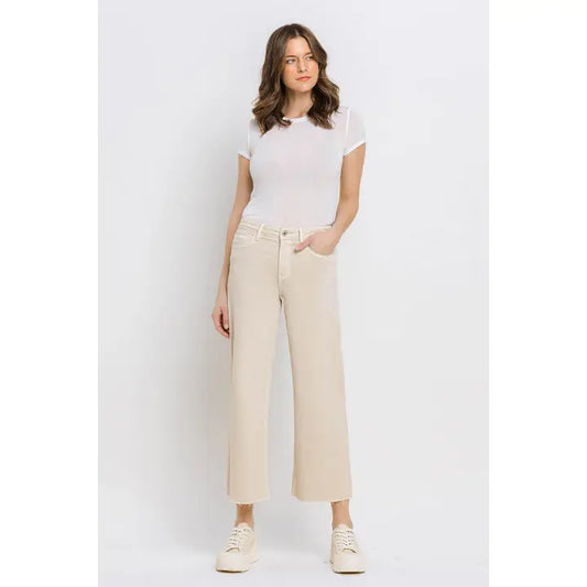 Olivia High Rise Wide Leg Crop Vervet Jean - White Swan