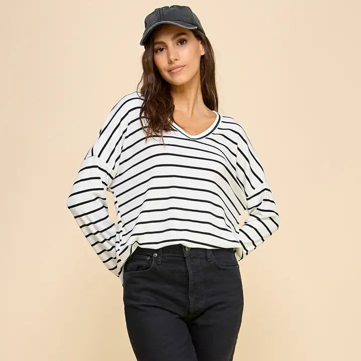On Demand Striped Top - Black/White