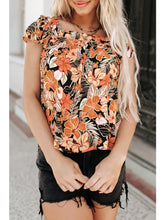 Load image into Gallery viewer, Orange Floral Flutter Sleeves Blouse
