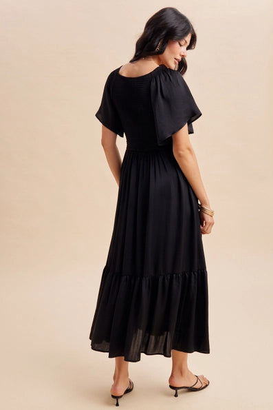 Quinn Smocked Satin Midi Dress
