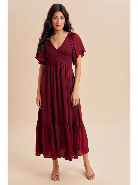 Quinn Smocked Satin Midi Dress
