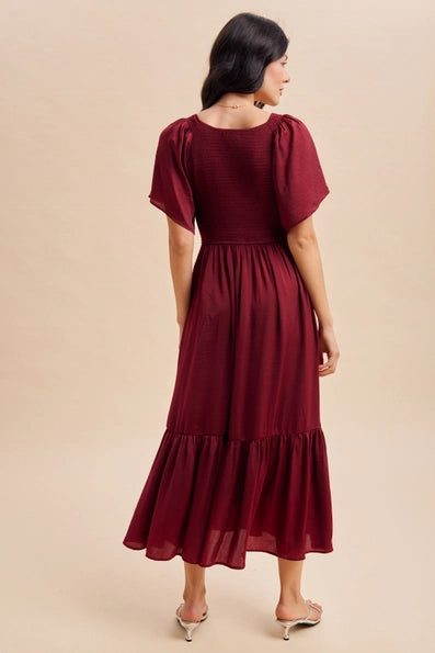 Quinn Smocked Satin Midi Dress