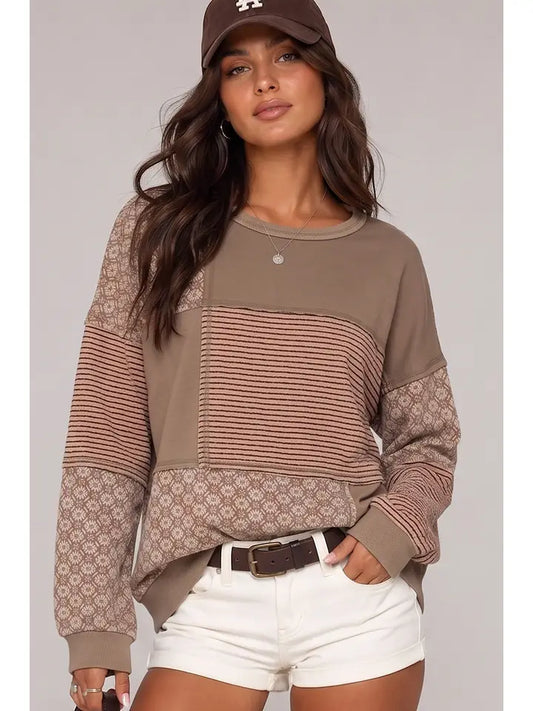 Reece Patchwork Top - Mocha