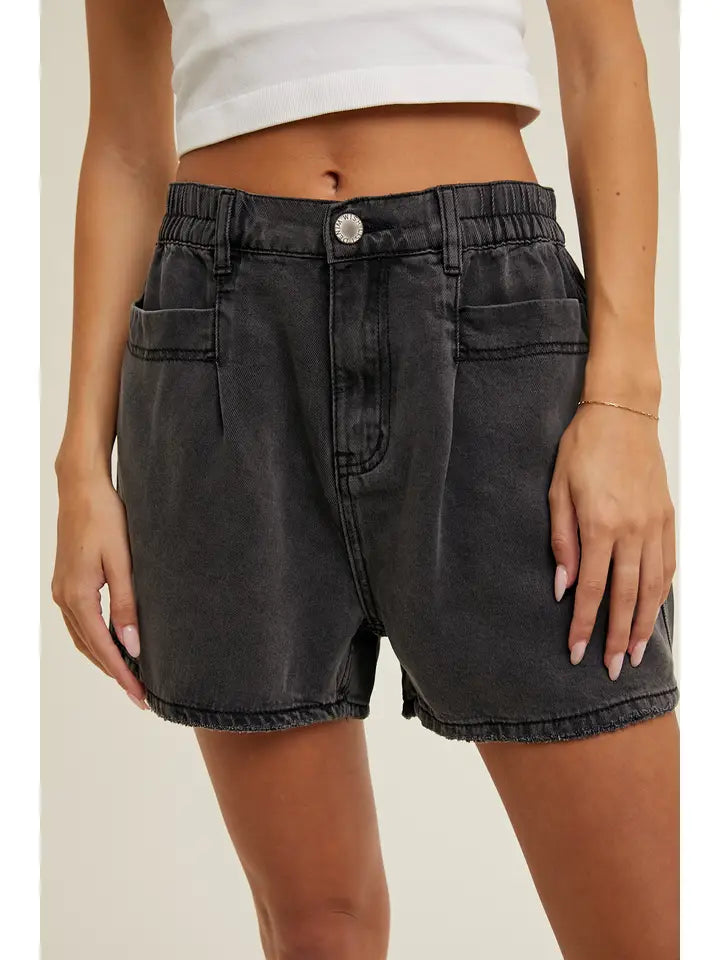 Reyen Raw Edge Denim Shorts - Charcoal