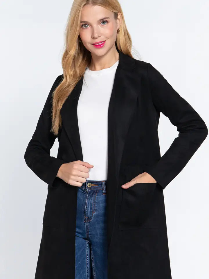 Rylee Open Front Faux Suede Jacket