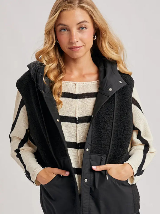 Sherpa Hooded Vest - Black