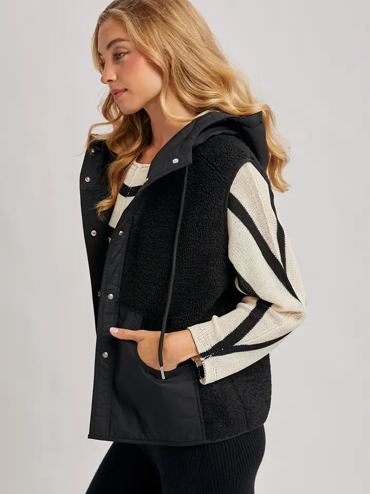 Sherpa Hooded Vest - Black