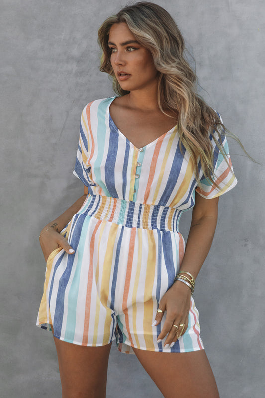 Striped V-neck Romper