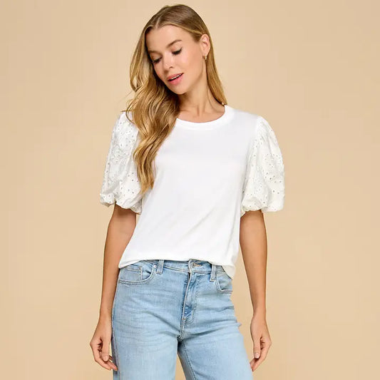 Tami Eyelet Puff Sleeve Blouse - Ivory