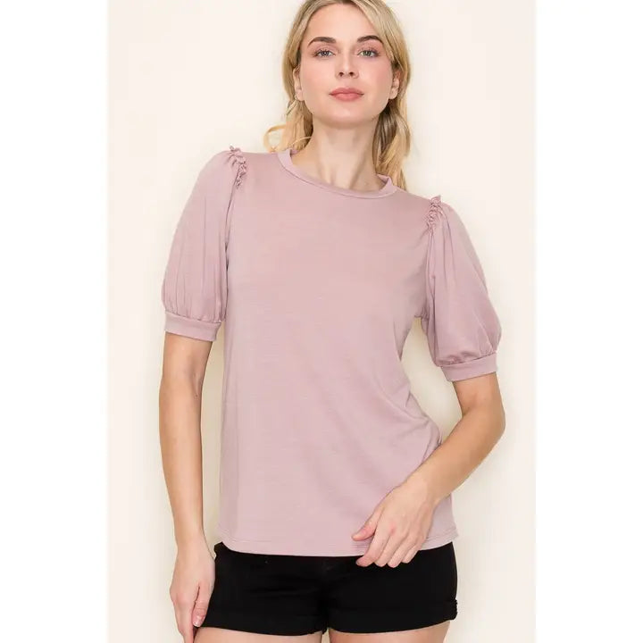 Tori Ruffle Shoulder Terry Top - Dusty Rose