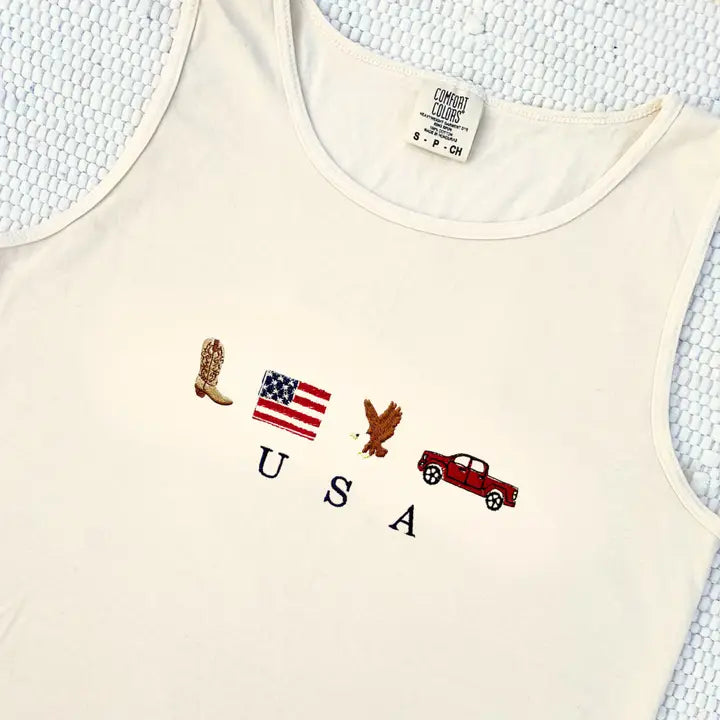 USA Embroidered Icon Tank - Ivory
