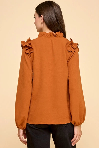 Ruffle Shoulder Blouse - Adobe