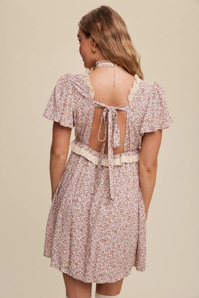 Aisley Floral Mini Dress - Taupe