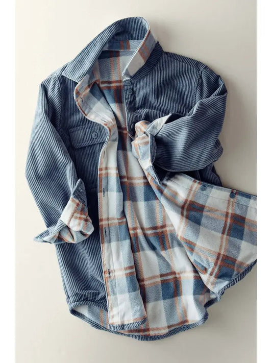 Amber Plaid Corduroy Reversible Flannel Shacket