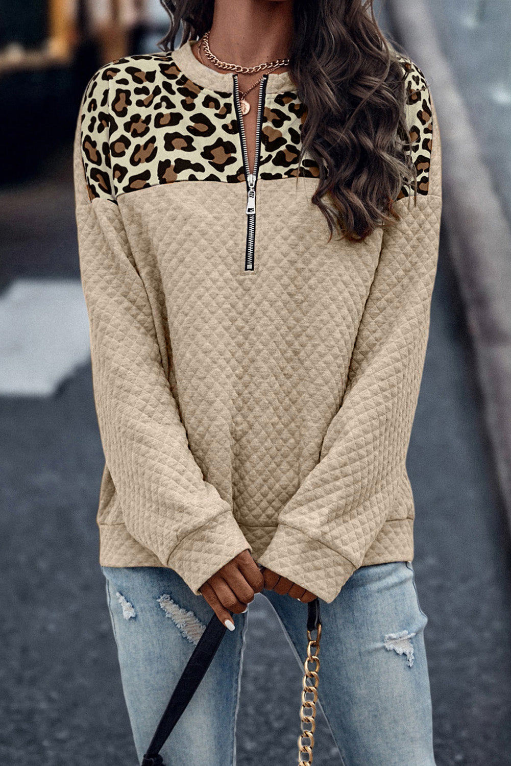 Apricot Leopard Zipped Pullover