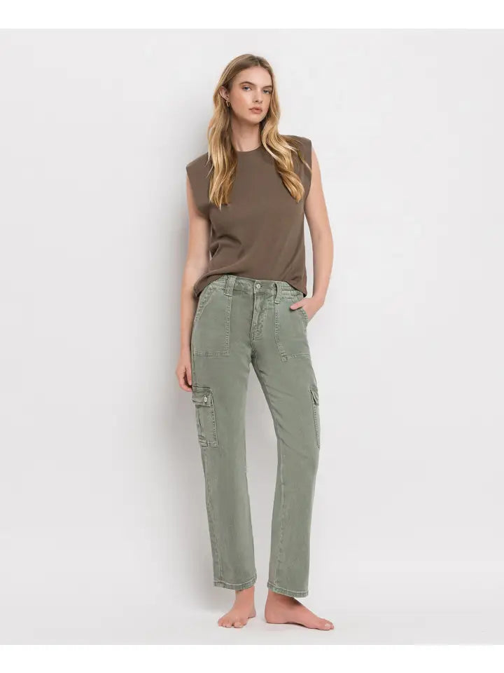 Dixie Army Green High Rise Cargo Vervet Jean