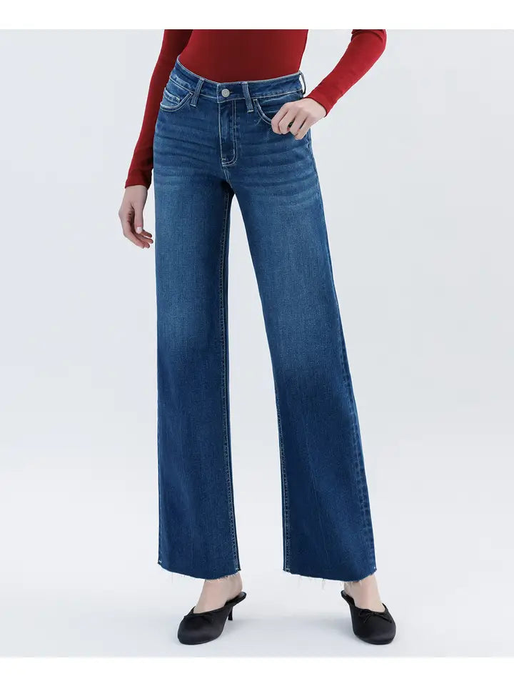 Aileeah High Rise Raw Hem Slim Wide Vervet Jean