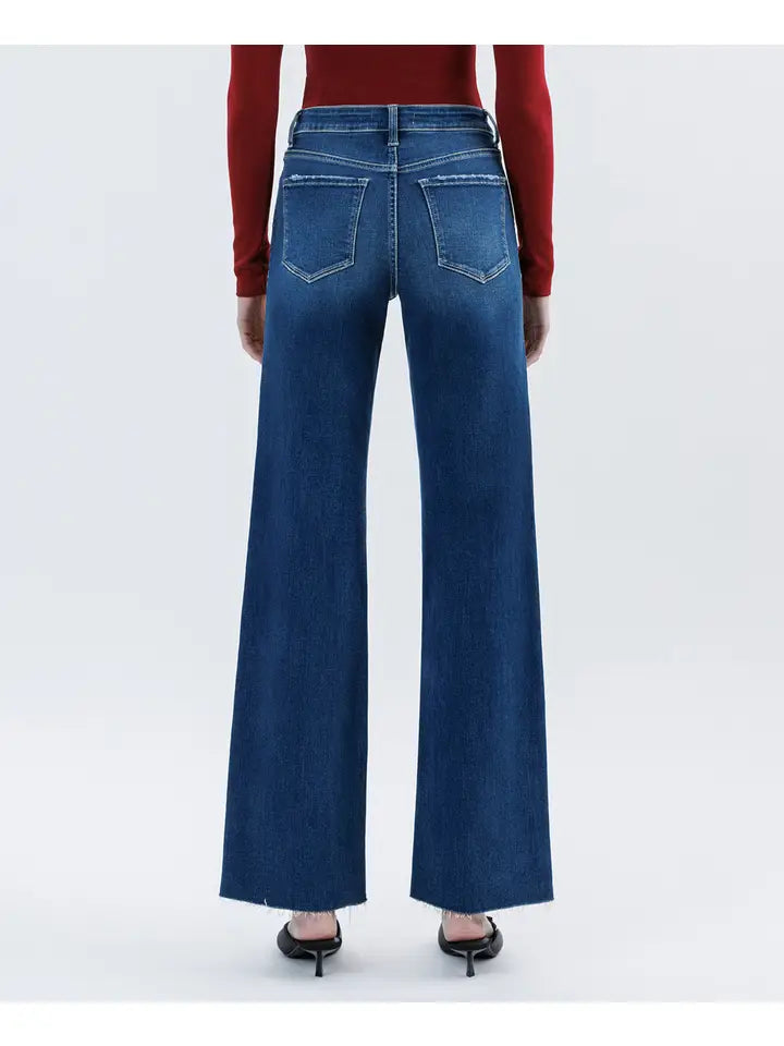 Aileeah High Rise Raw Hem Slim Wide Vervet Jean
