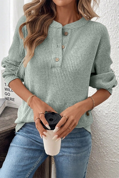 Aqua Ribbed Henley Top