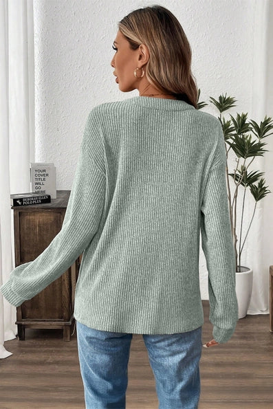 Aqua Ribbed Henley Top