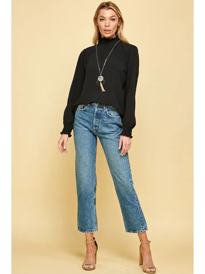 Ava Smocked Detail Blouse - Black