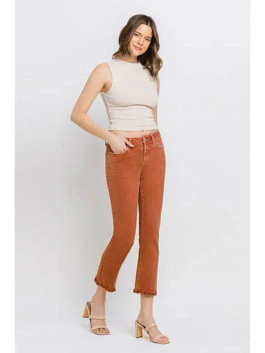 Carlene Mid Rise Frayed Crop Straight Vervet Jean - Baked Clay **RESTOCK