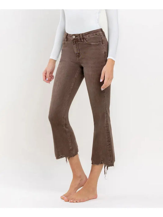 Bella High Rise Distressed Hem Flare Vervet Jean - Potting Soil
