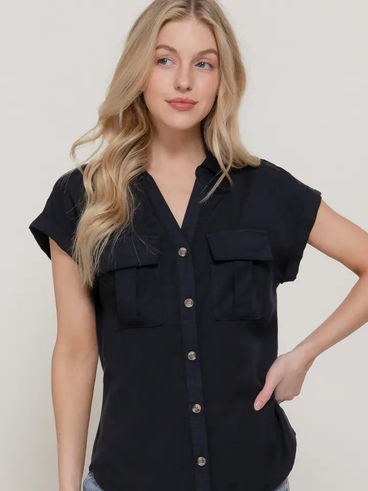 Black Dolman Button Shirt