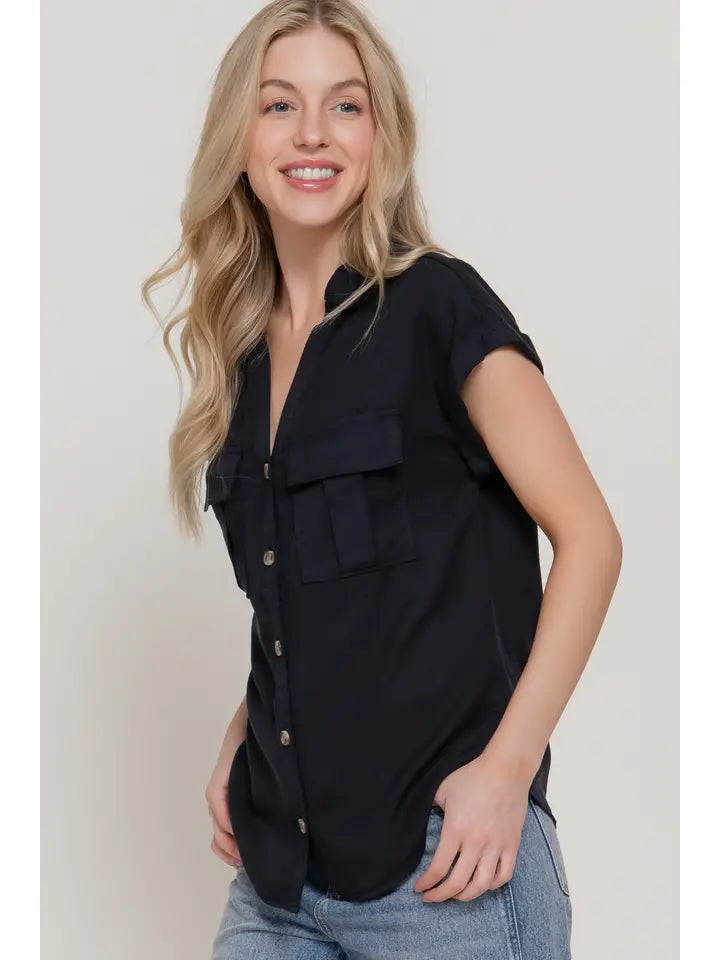 Black Dolman Button Shirt