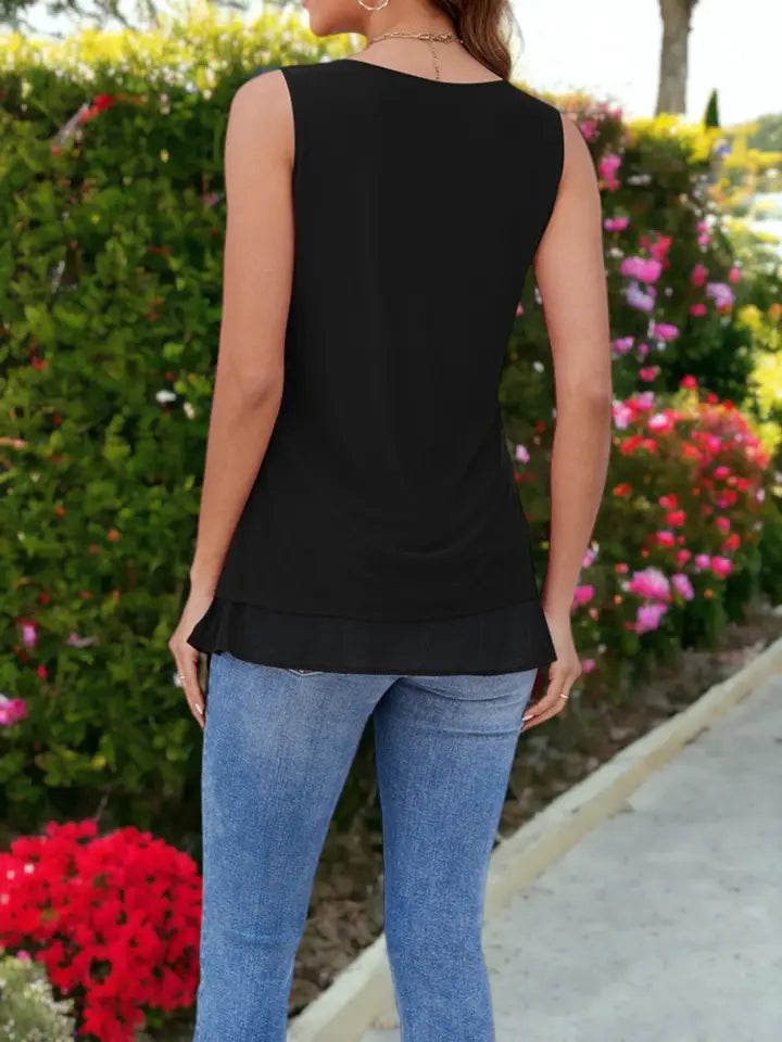 Black Layered Chiffon Tank