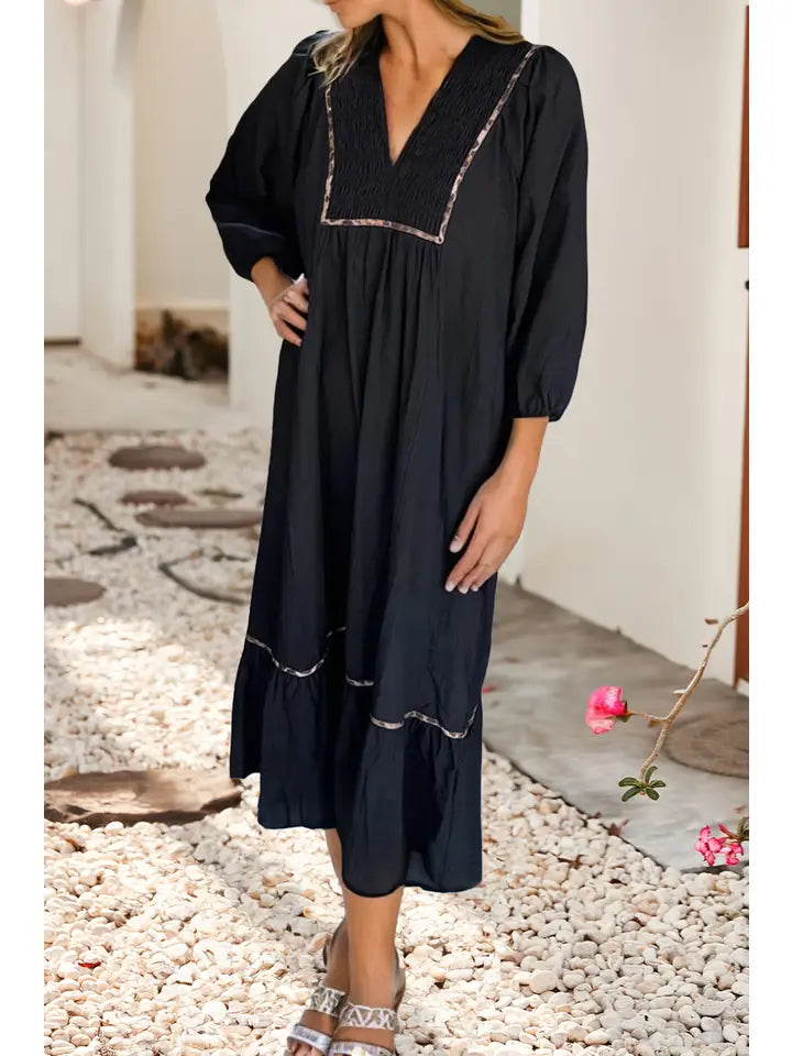 Nikki Leopard Midi Dress - Black