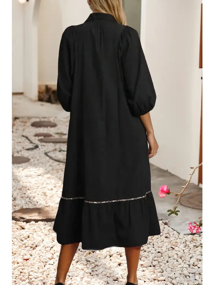 Nikki Leopard Midi Dress - Black