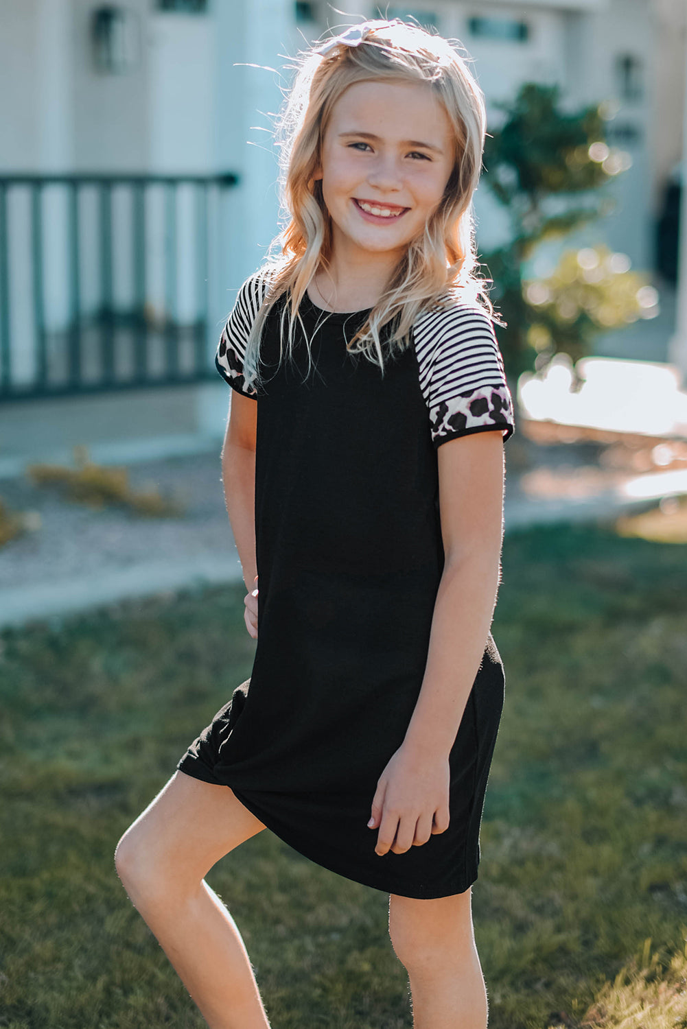 Girl Black Leopard Tshirt Dress