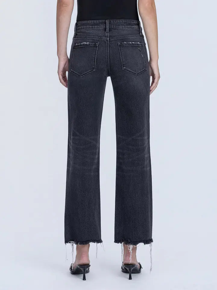 Aileeah Black Mid Rise Distressed Vervet Jean