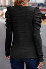 Load image into Gallery viewer, Black Textured Button Gigot Sleeve Top
