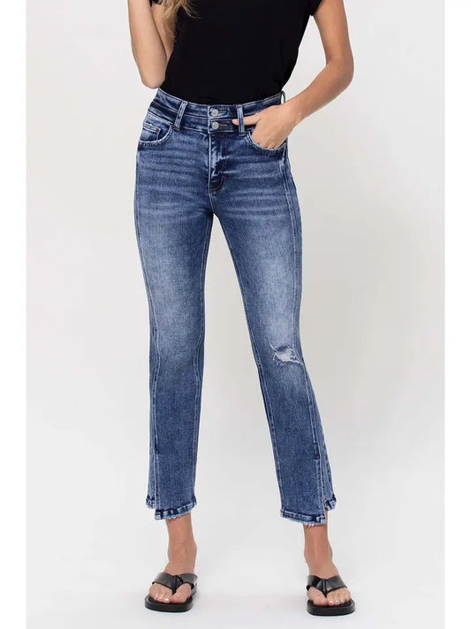 Jeanne Black Train High Rise Front Slit Vervet Jean