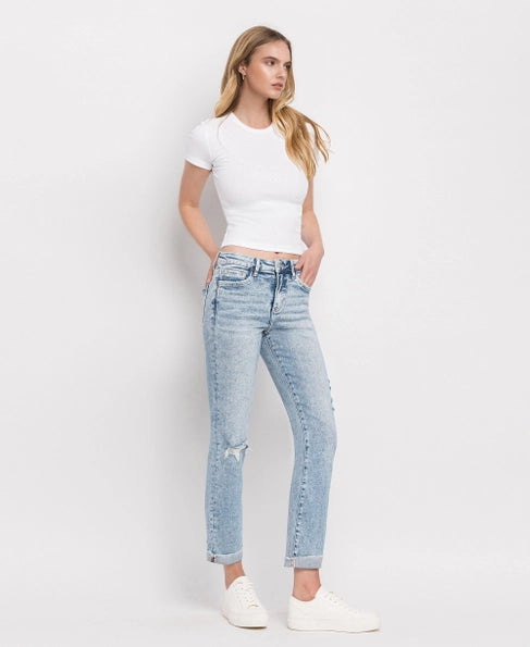 Ellie Tummy Control High Rise Cuffed Slim Vervet Jean - Blue Bliss