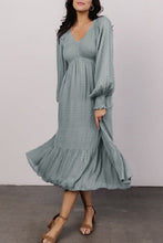 Load image into Gallery viewer, Blue Smocked Long Sleeve Dress
