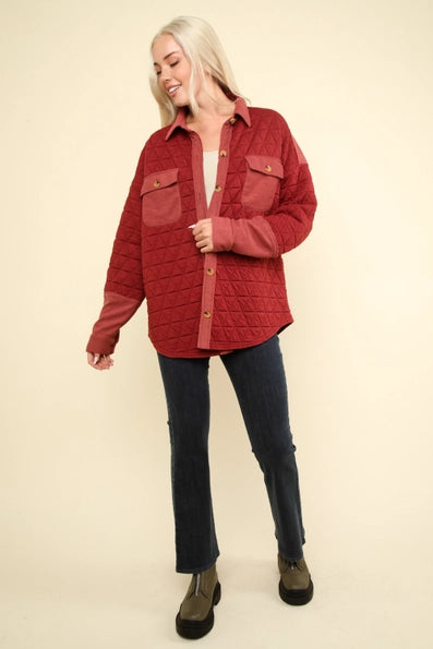 Brick Cozy Quilted Shacket