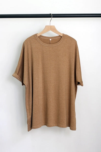 Brown Round Neck Versatile Top