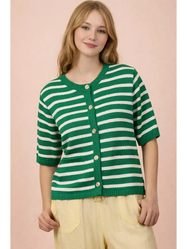 Elegant Stripe Button Sweater Top
