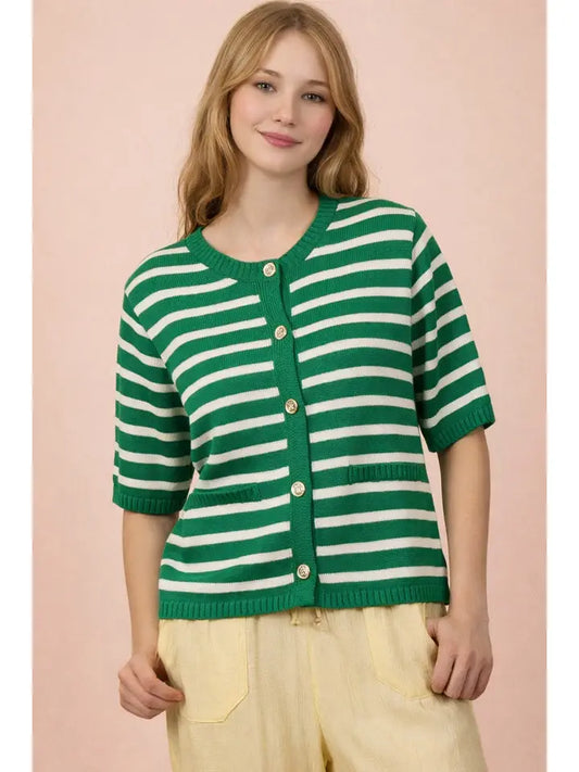 Elegant Stripe Button Sweater Top