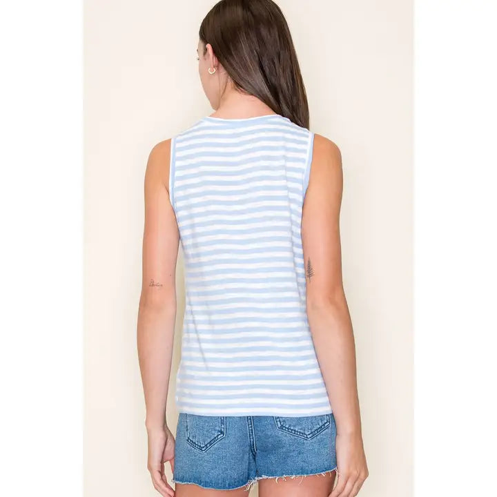 Chambray Striped Knit Tank