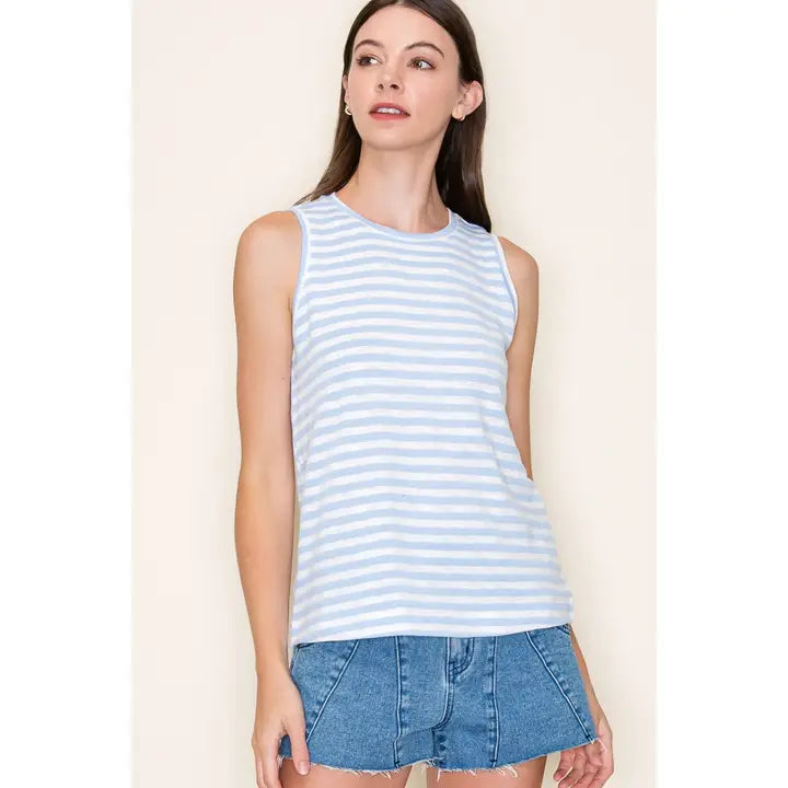 Chambray Striped Knit Tank