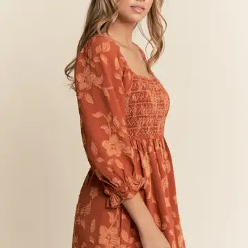 Chandee Floral Print Smocked Maxi Dress - Brick